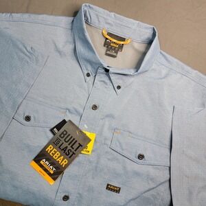 Ariat Rebar Venttek Shirt Mens Large Blue Durastretch Short Sleeve Work New NWT